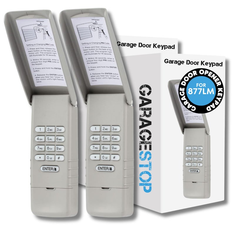 Garage Stop 2X for 877LM Liftmaster Garage Door Keypad, fits Chamberlain Craftsman Wireless Garage Door Opener Keypad, 2011 to Present, Yellow Learn Button - Image 1